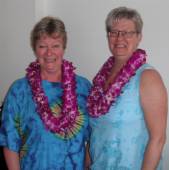 Ingalill                                  and Britt Marie with orchid leis
